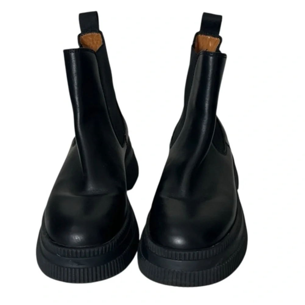 Ganni Black Leather‎ Chelsea Boots Women's US 8 Platform Lug Sole Grunge